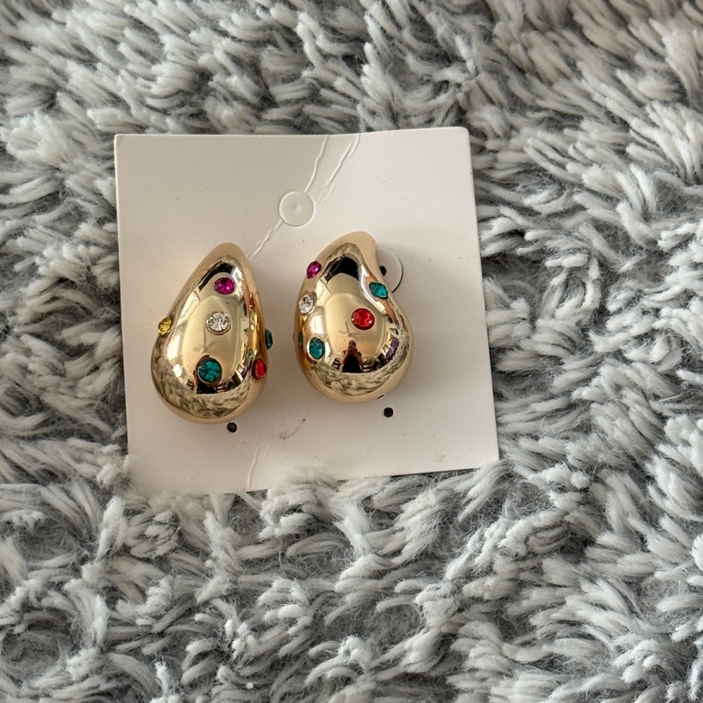 Gold Teardrop Multicolor Crystal Stud Earrings